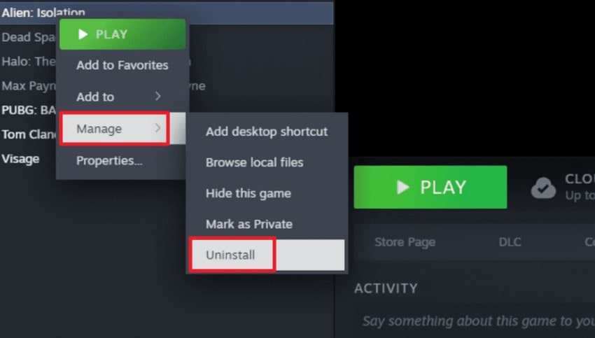 choose manage to later click uninstall