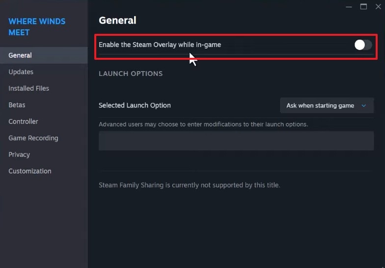 disable steam overlay while in game