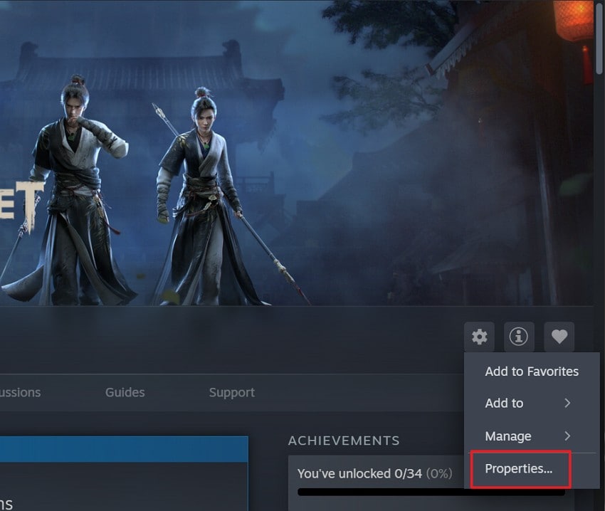 click on the game properties steam