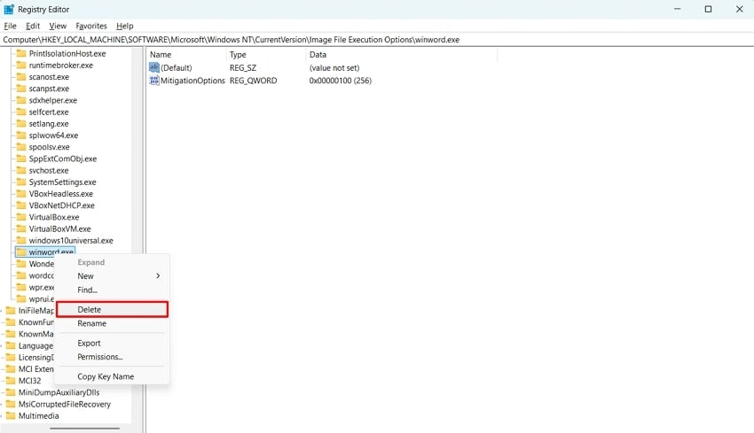 delete desired key and restart