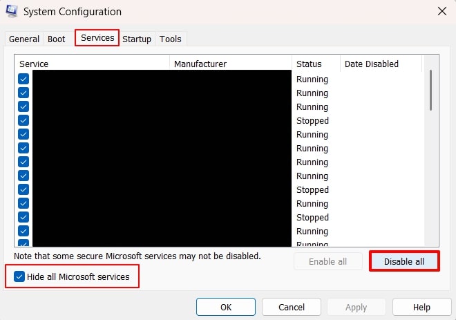 disable unnecessary startup services