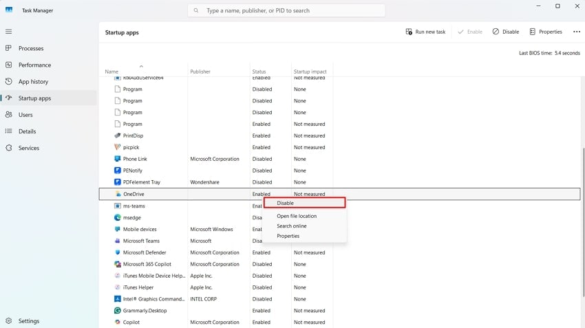 disable startup apps task manager