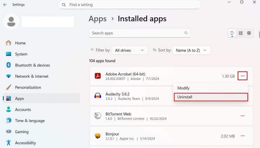 uninstall conflicting app windows