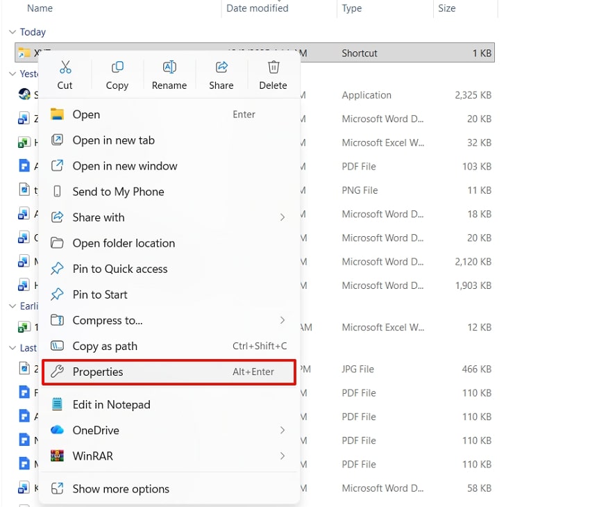 open file properties