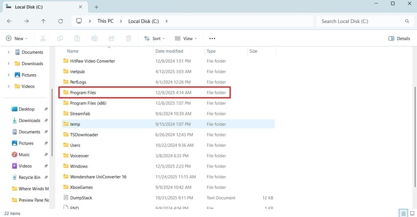access program files folder