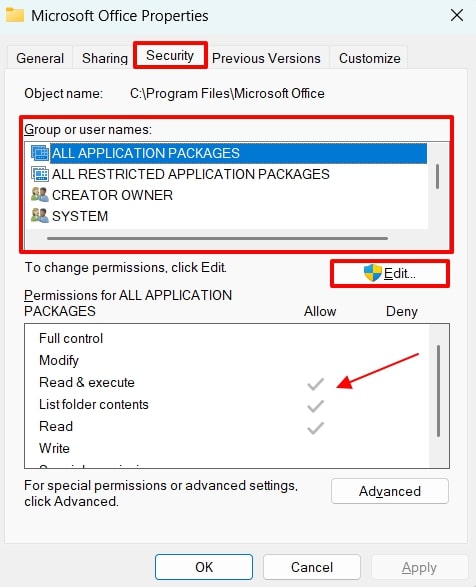 change executable file folder permissions