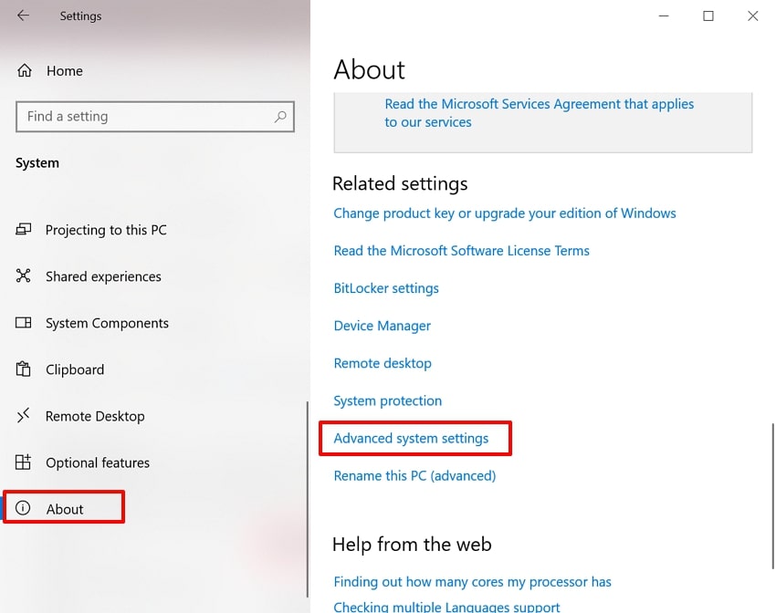 open advanced system settings