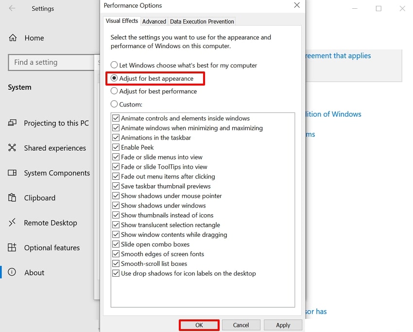 adjust best appearance settings
