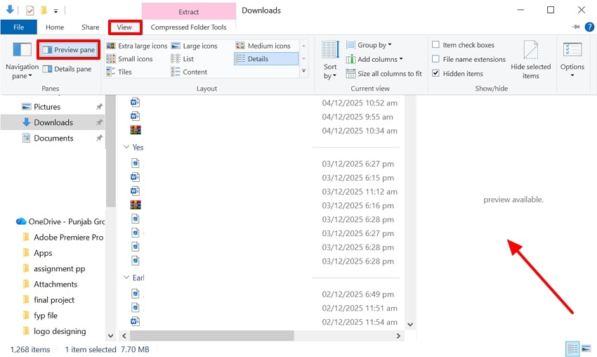 enable preview pane option