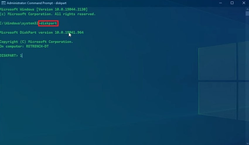 give diskpart command in cmd