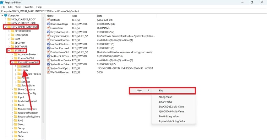 navigate to currentcontrolset registry editor