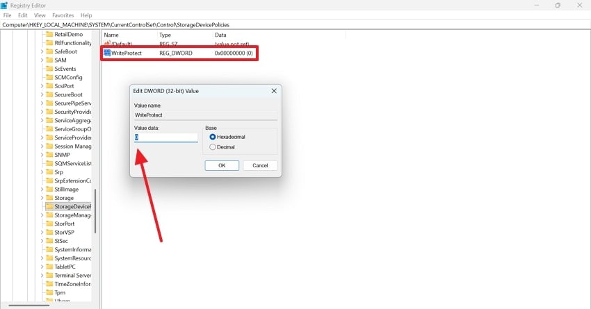 change value data of writeprotect