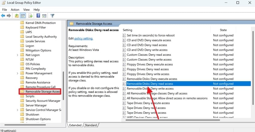 select removable deny read access file