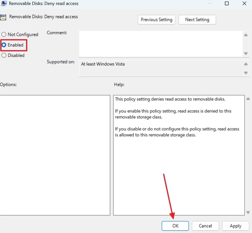 enable setting and apply