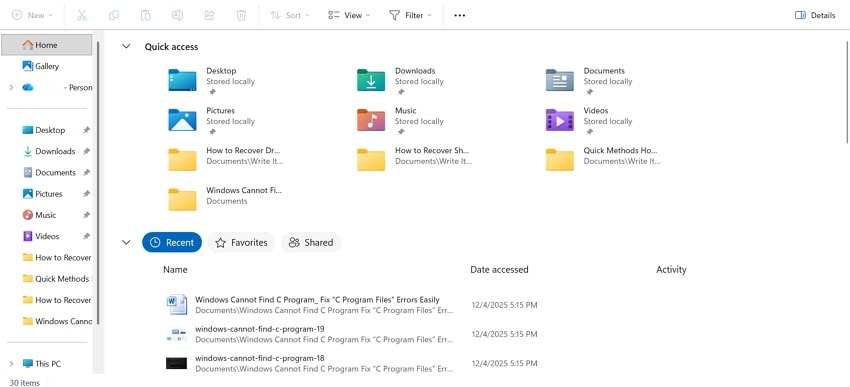 windows file explorer for detection