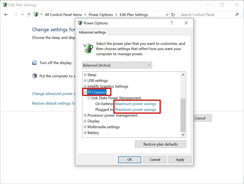 change pci express settings and confirm