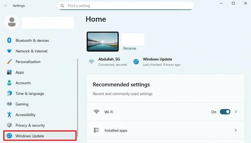 open windows update settings