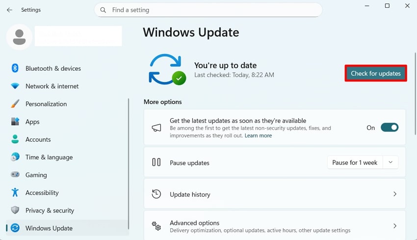 check for updates settings