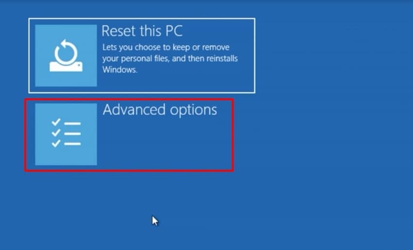 navigate to advanced troubleshooting options