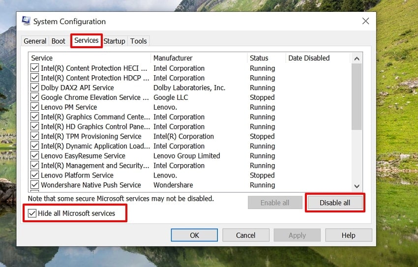disable all unwanted startup services