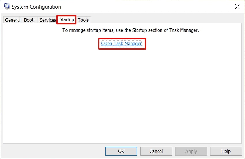 open task manager system configuration