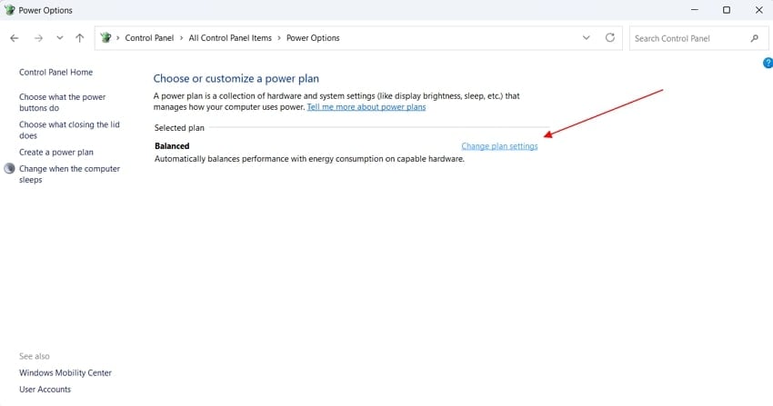 access power plan settings