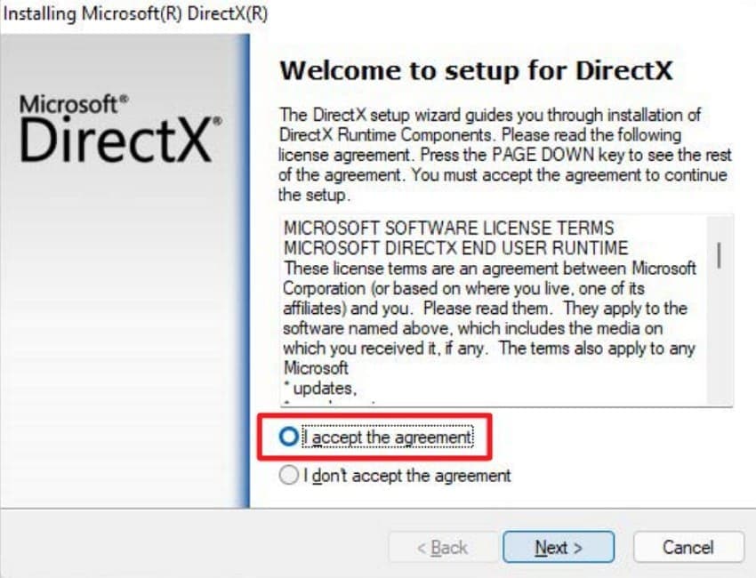 start installing directx module
