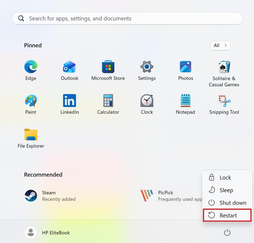 choose the restart button