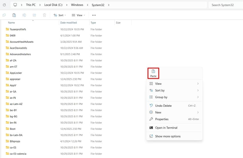 select paste option from the list