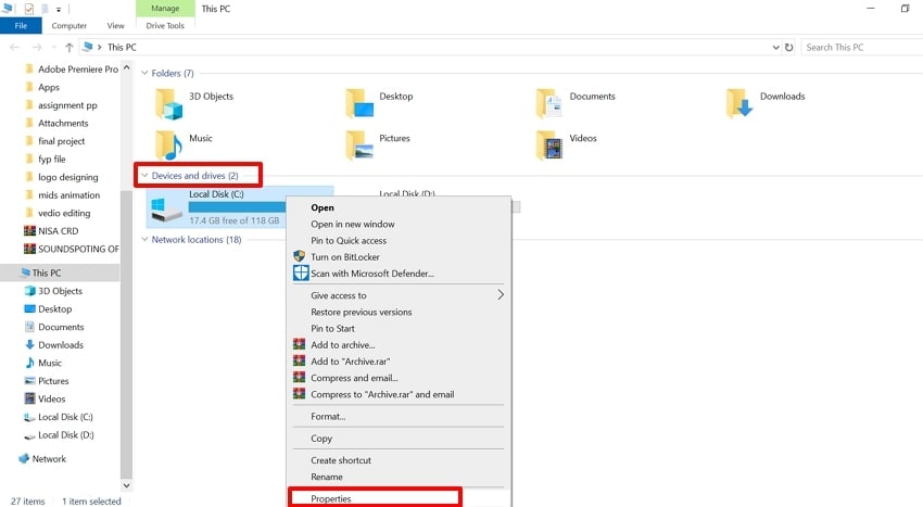 open drive properties