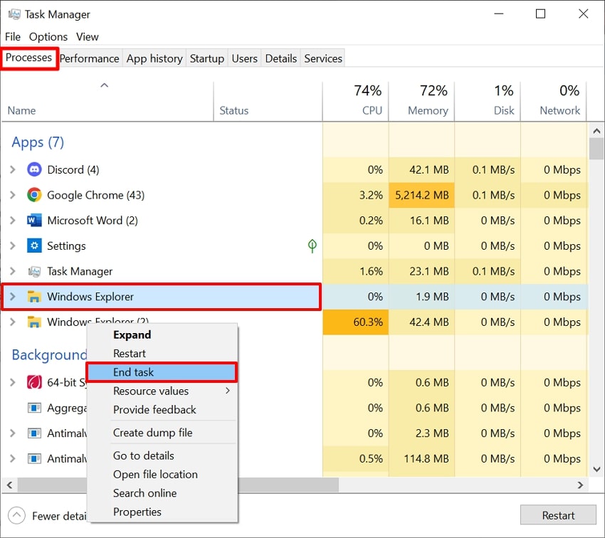 end windows explorer task