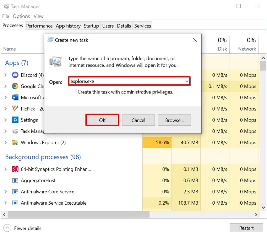 start file explorer task manager