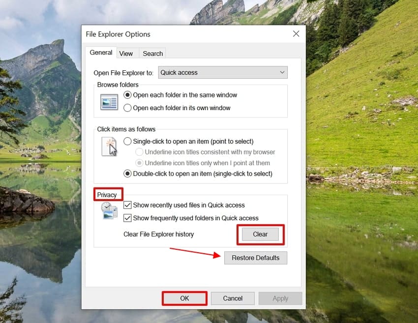 clear file explorer history