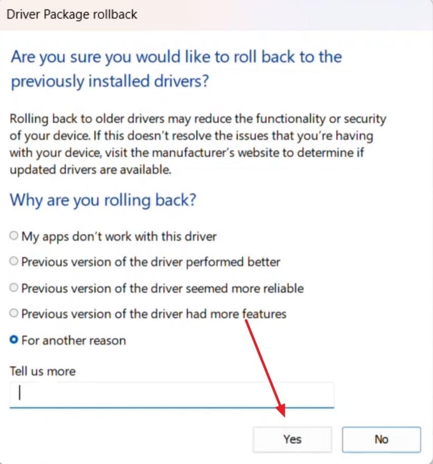 execute roll back driver procedure