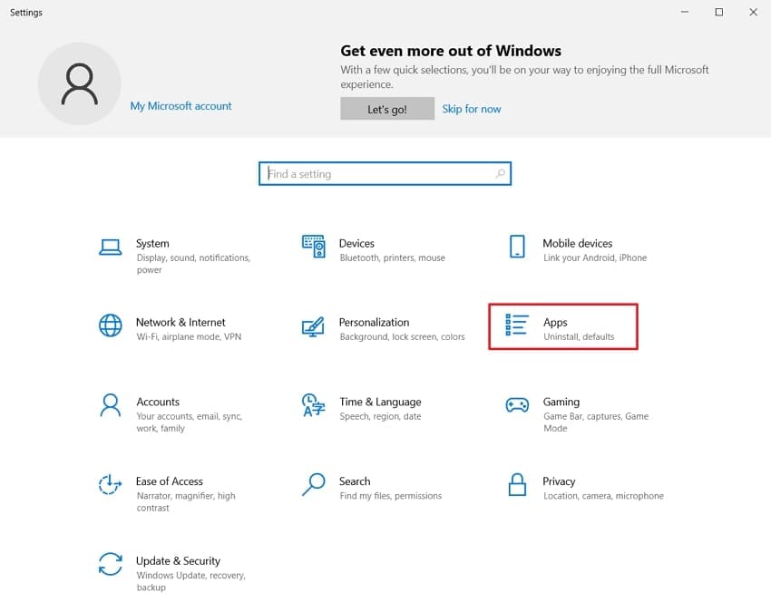 access windows apps settings