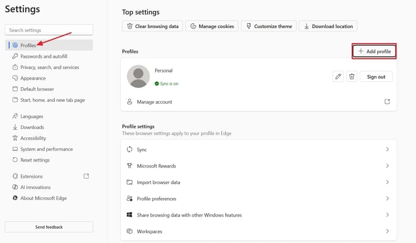 create microsoft edge new profile