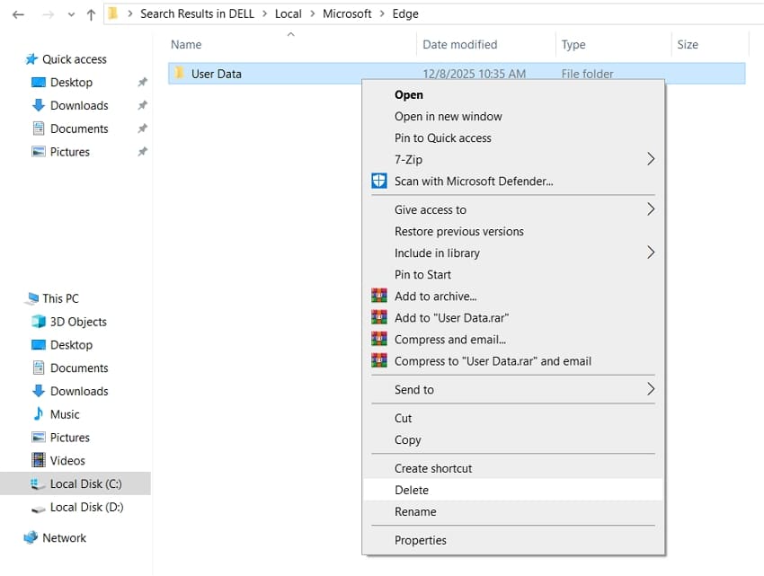 delete edge corrupted user data
