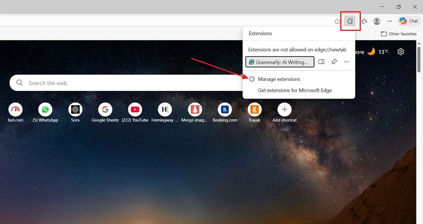 access edge extensions settings