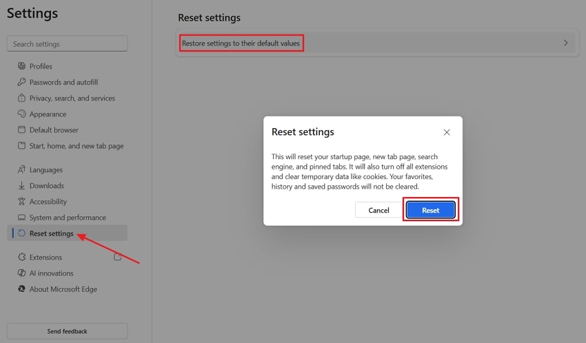 reset all settings microsoft edge
