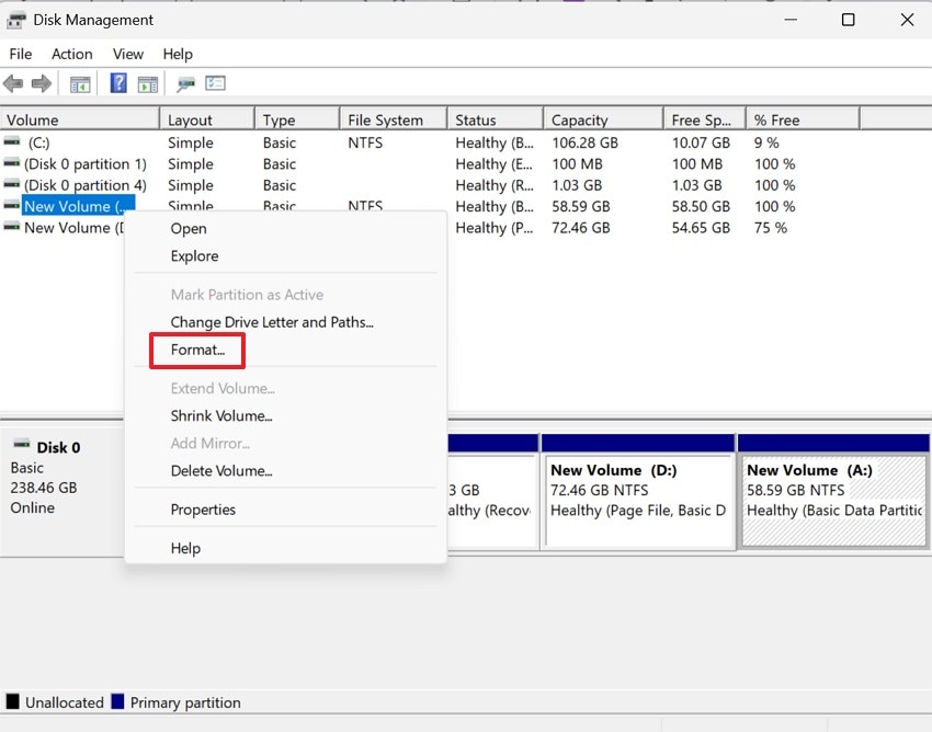 format drive disk management