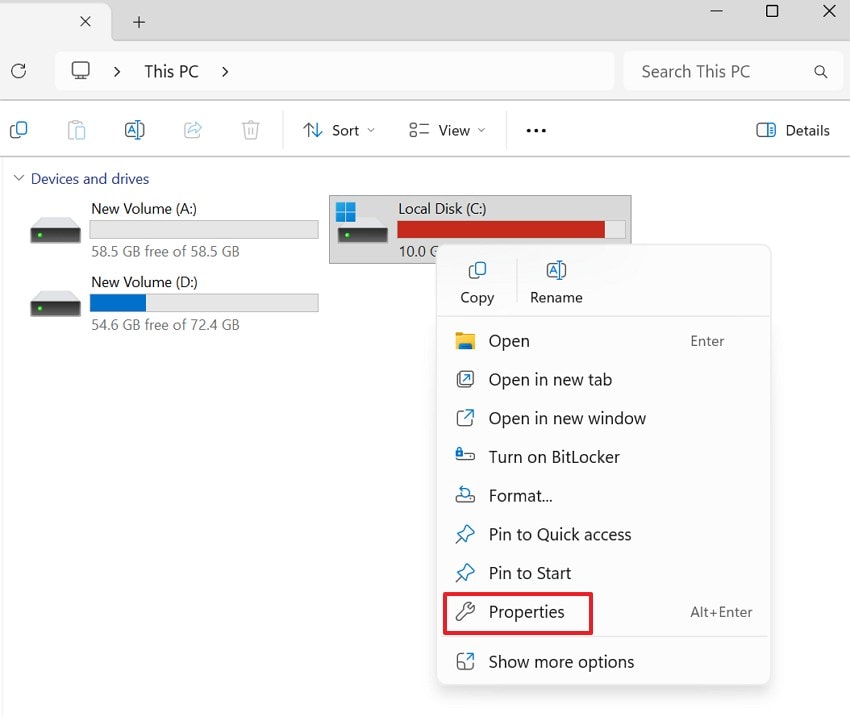 choose drive properties