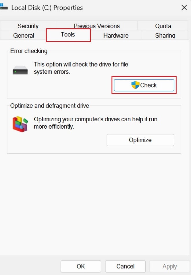check drive for errors