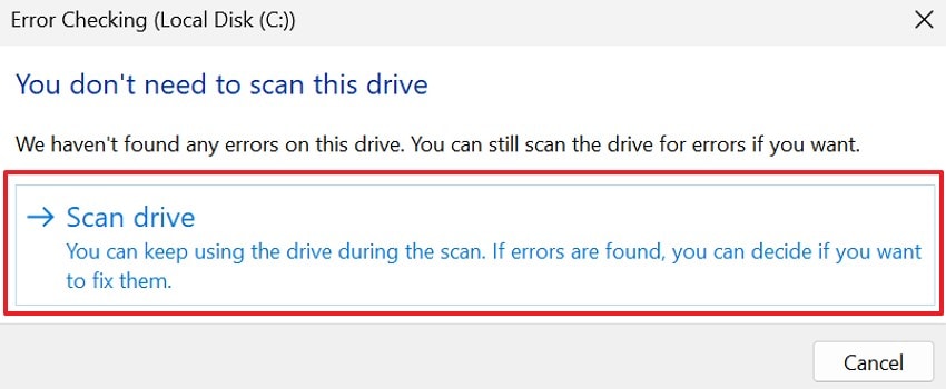 scan drive for file system errors