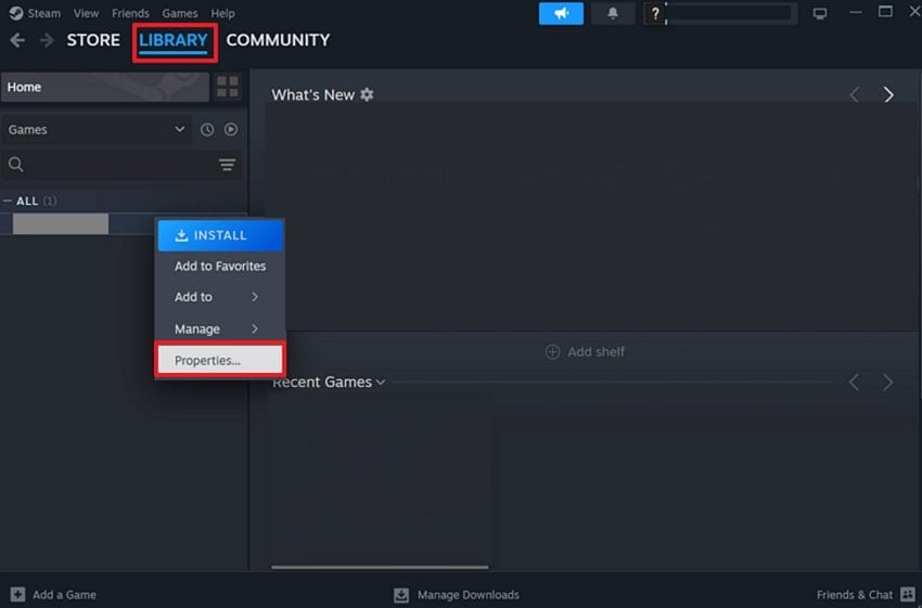 access game properties steam