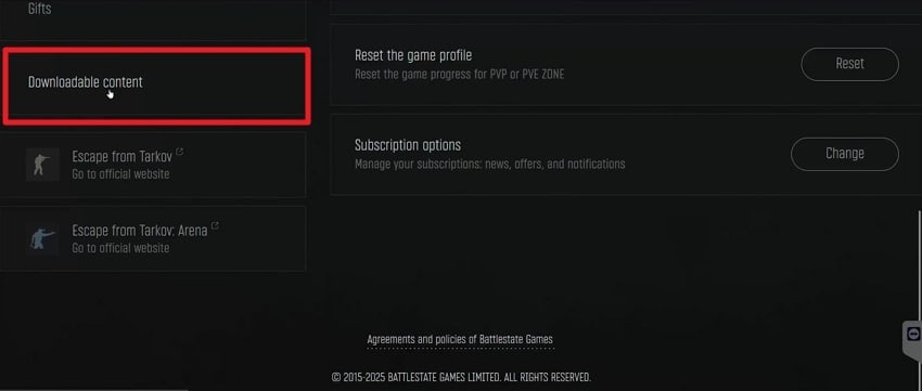 open downloadable content section