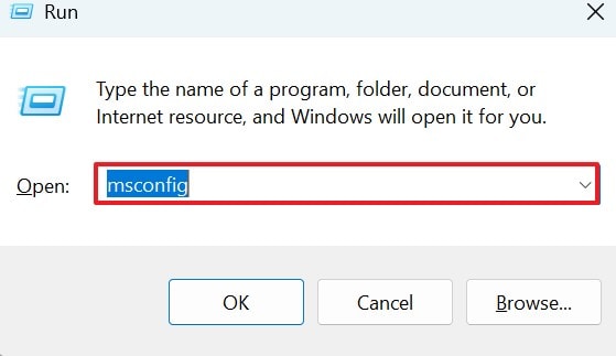 enter msconfig in run window