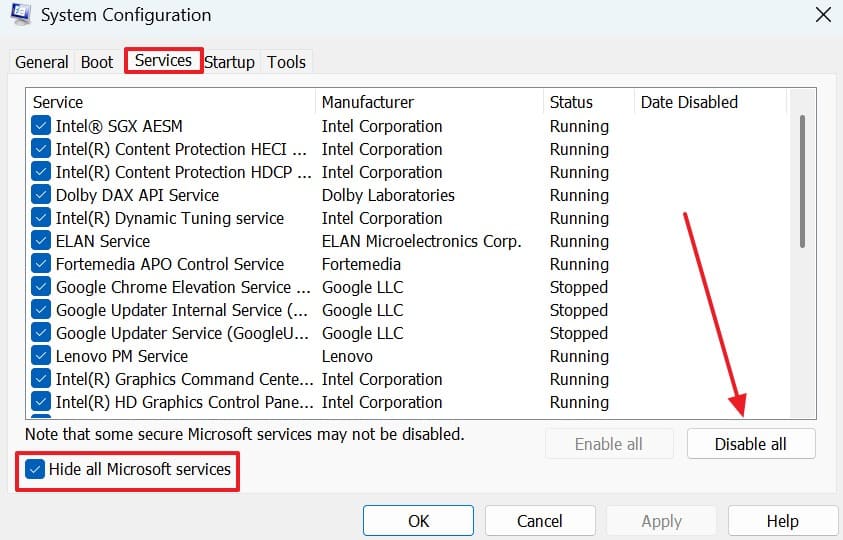 hide all microsoft services
