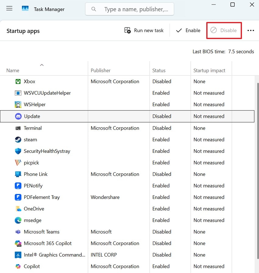 disable all startup programs
