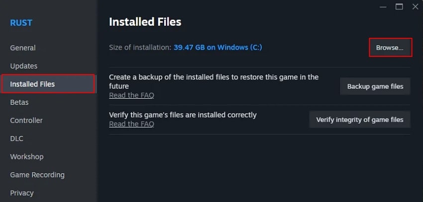 browse for game file from steam