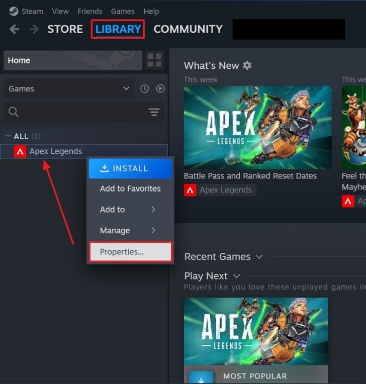 enter game properties on steam